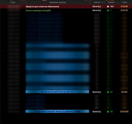 Таблица ивентов